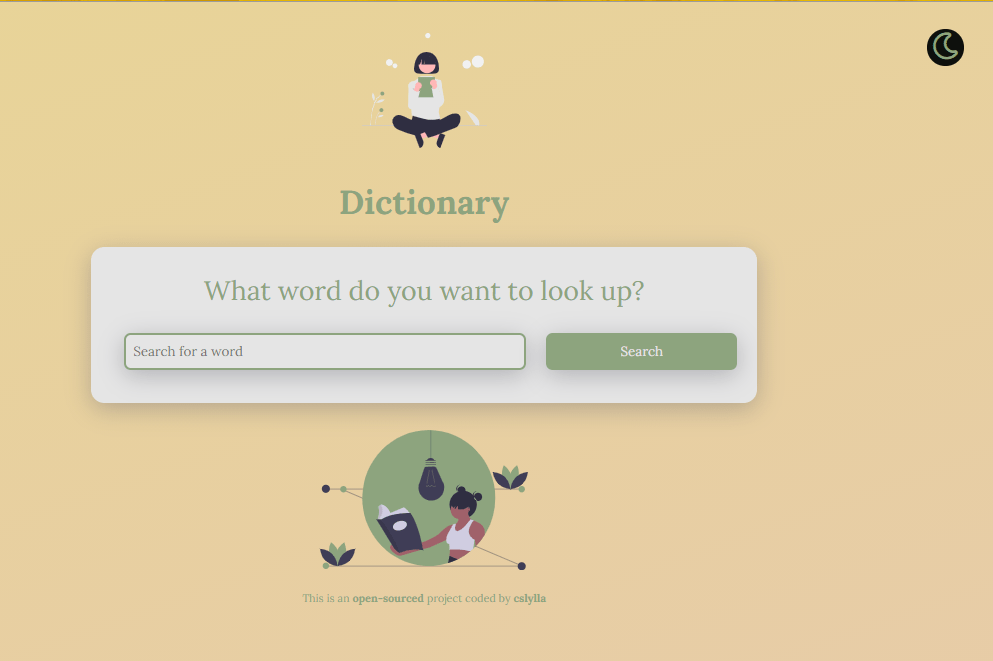 Start page of the Dictionary Application