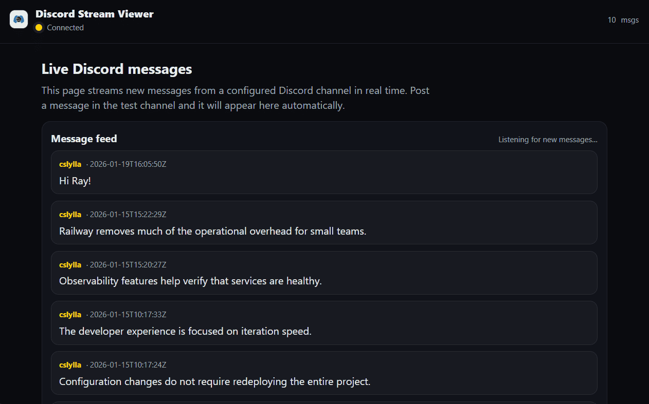 Start page of the Discord Stream Viewer