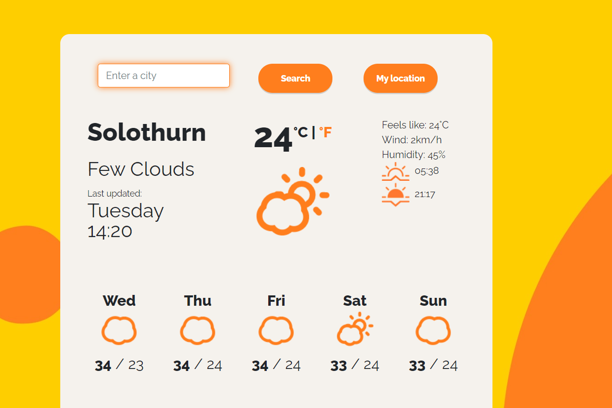 Start page of the Simple Weather Application